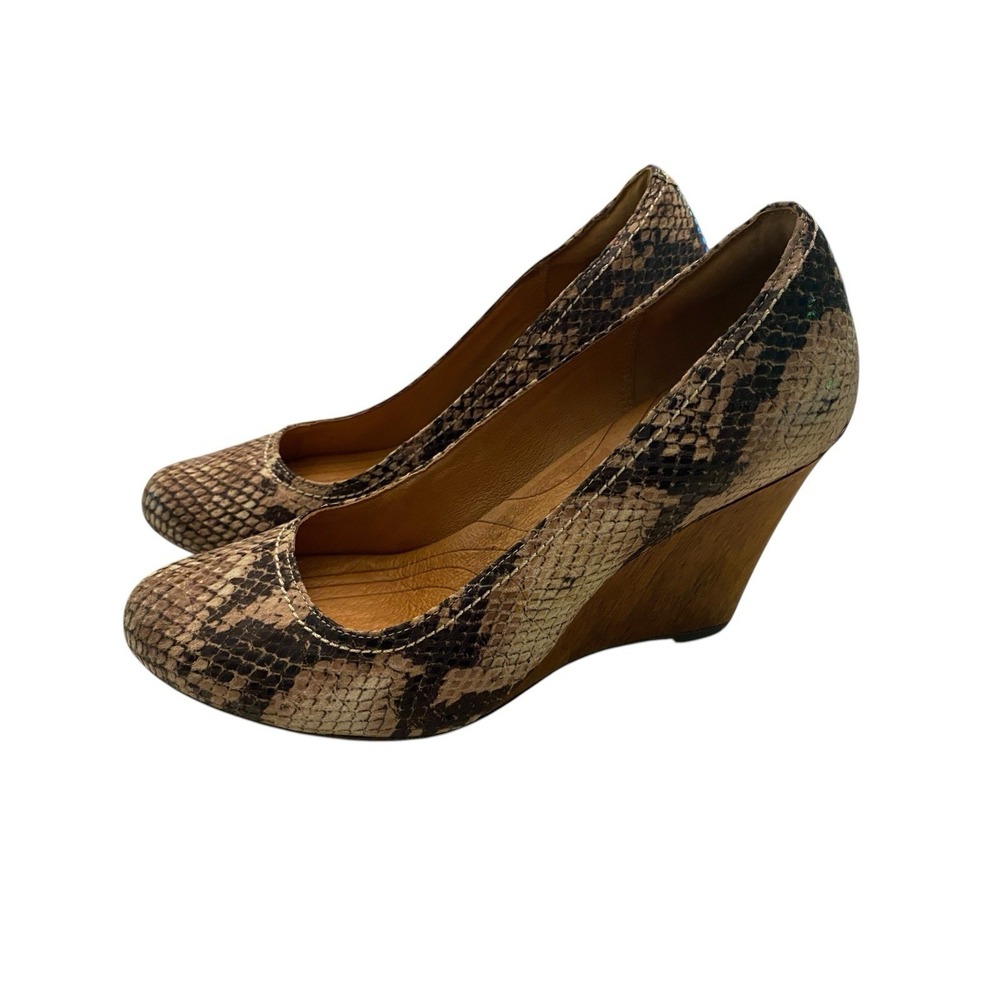 Clarks Indigo Womens Wedge Pumps 6M Snakeskin Faux Snake Print Slip On Heels